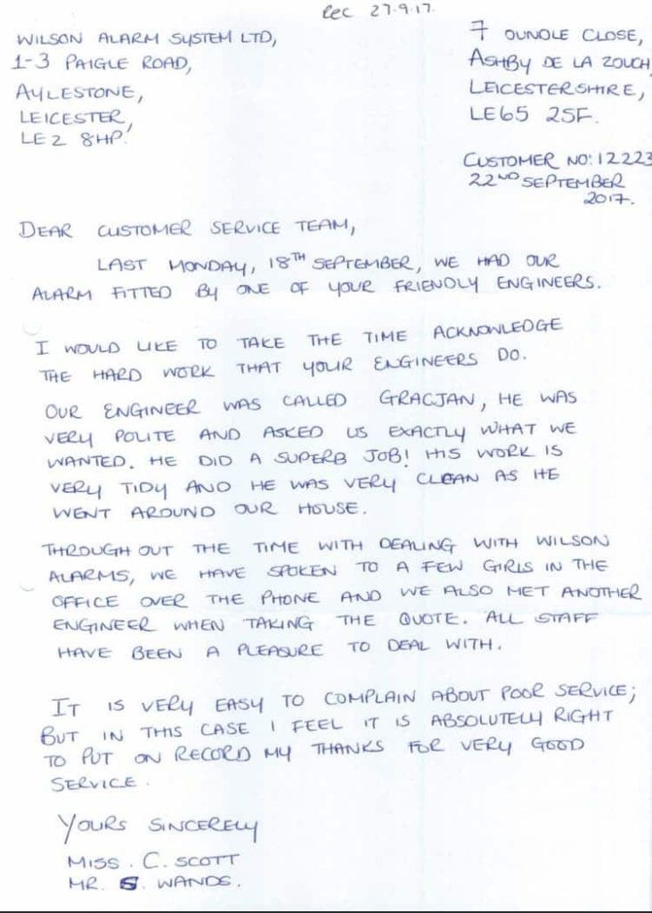 handwritten testimonial