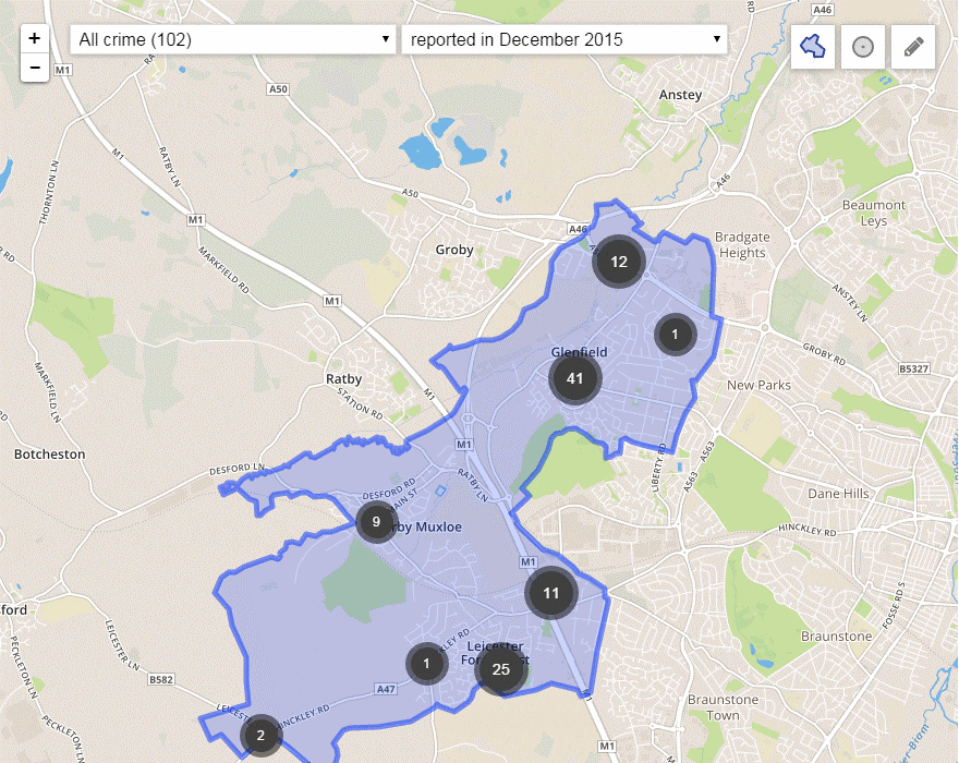 Map highlighting high crime areas.