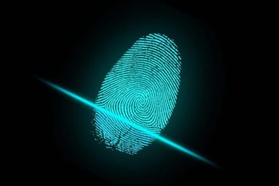 An image of a fingerprint being scanned using biometric security