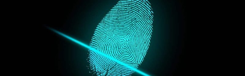 An image of a fingerprint being scanned using biometric security